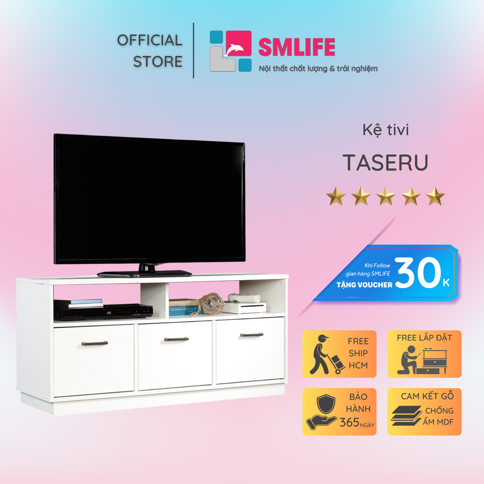Kệ tivi gỗ hiện đại SMLIFE Taseru  | Gỗ MDF dày 17mm chống ẩm | D120xR40xC65cm