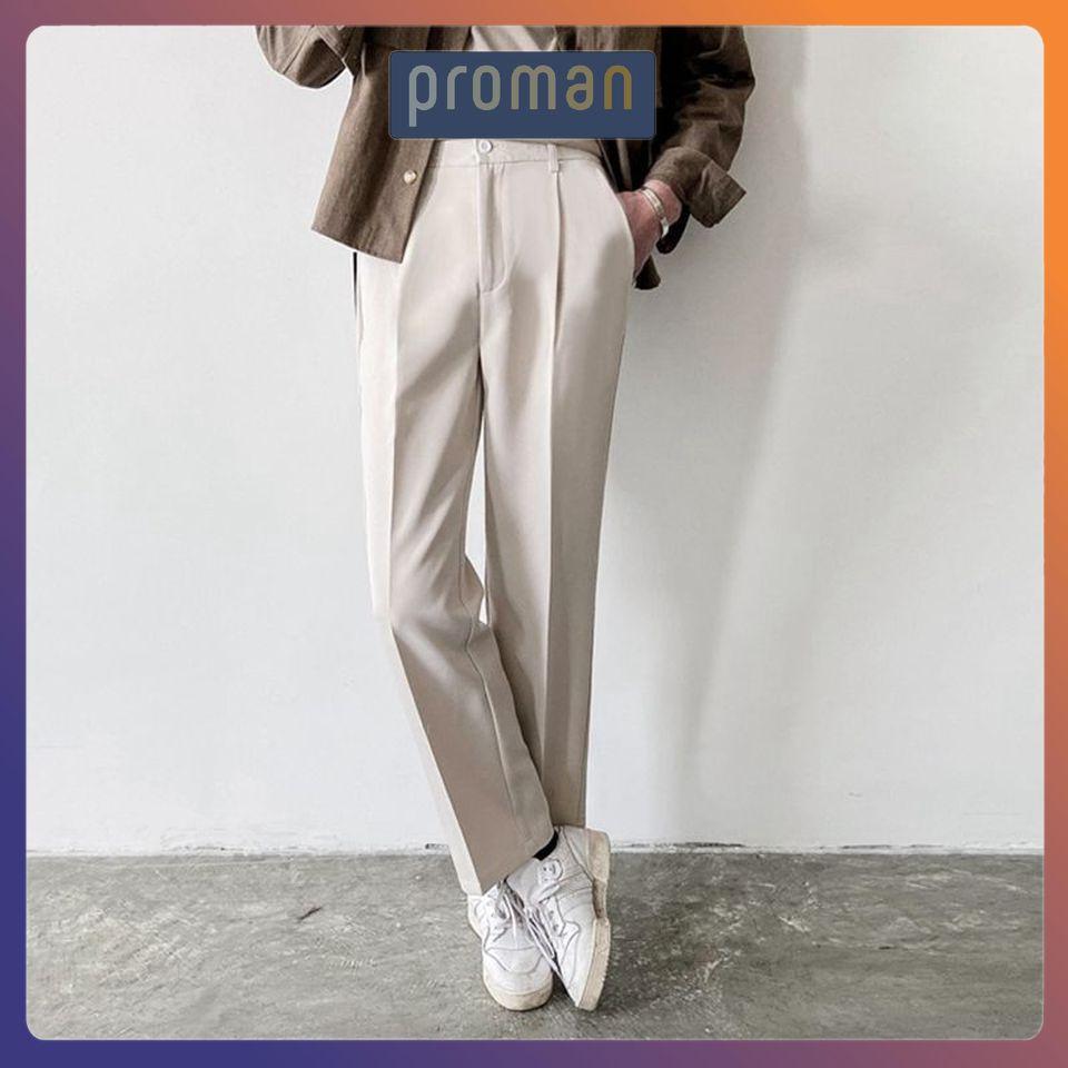 Quần baggy nam ống rộng, quần ống suông nam dáng Baggy vải lụa hàn co giãn, không nhăn không xù AU01 PROMAN