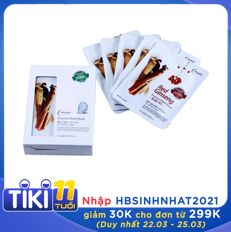 Combo 10 Túi Mặt nạ giấy - Mặt nạ dưỡng da Cấp Ẩm &amp; Trẻ Hóa Làn Da hồng sâm HOLIKEY Hàn Quốc (25mlx10)