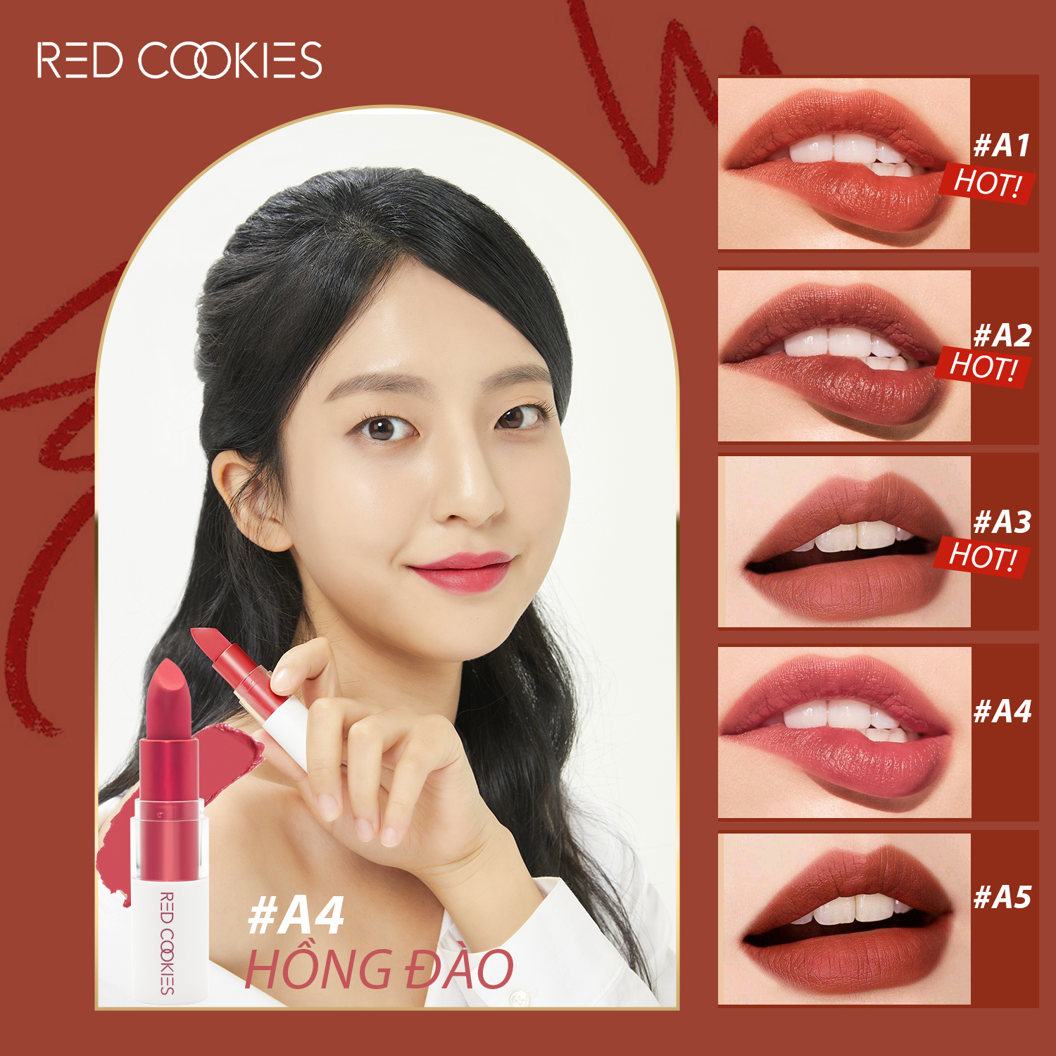 Son Thỏi Lì Marshmallow Powder Lipstick Red Cookies Hàn Quốc - Màu A4 Hồng Đào