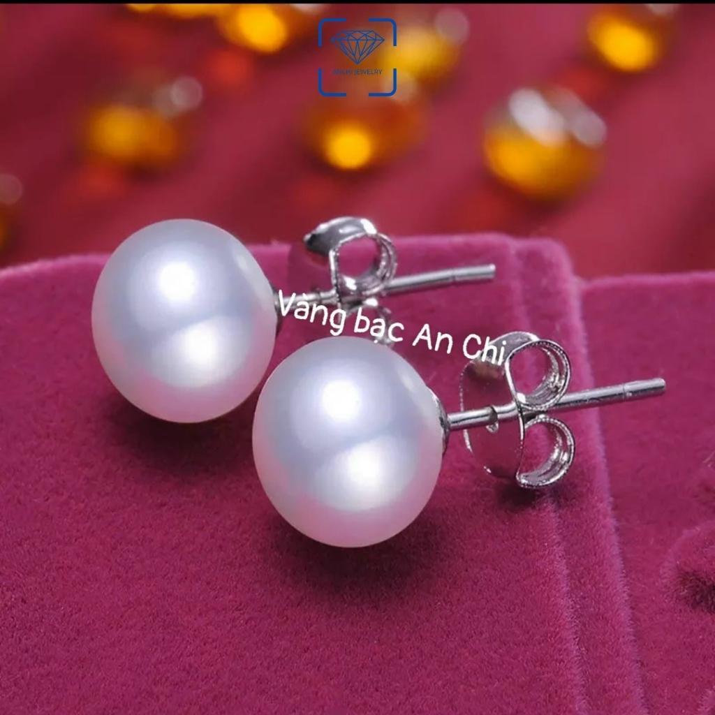 Bông tai nụ trai chốt bạc thanh lịch thời trang, trang sức Anchi jewelry