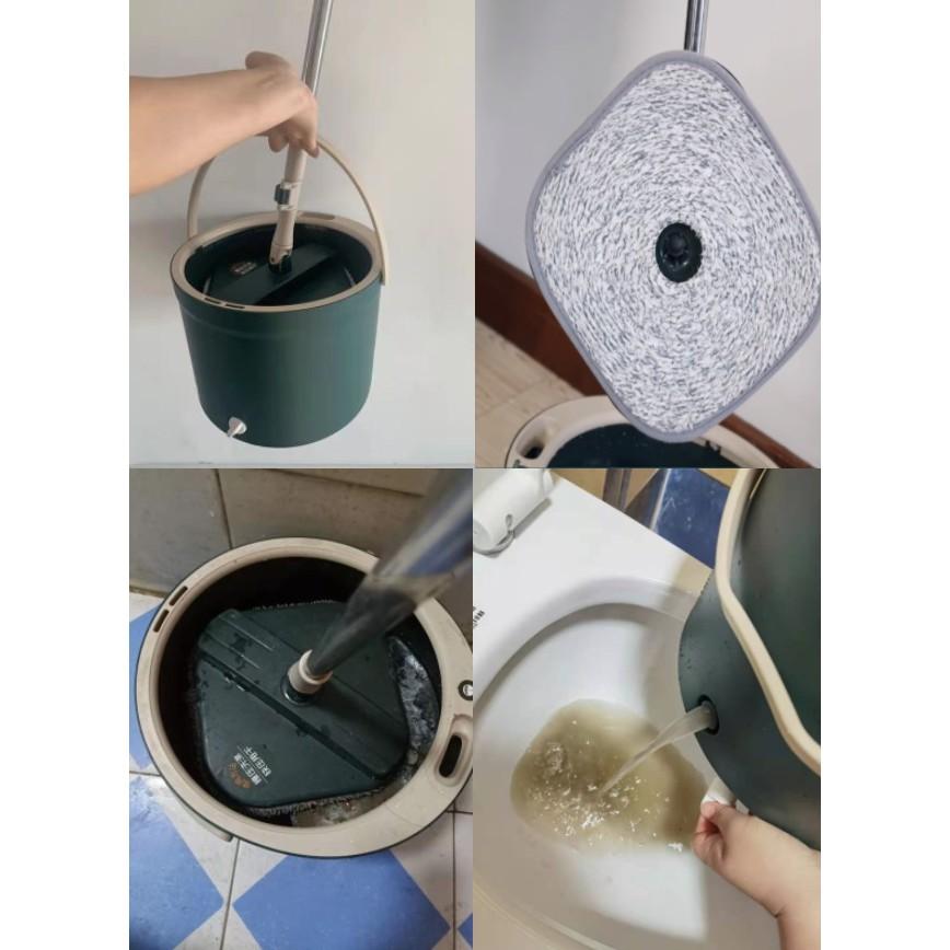 BỘ THÙNG CÂY LAU NHÀ THÔNG MINH KHÔNG CHẠM TAY tặng 4 miếng lau