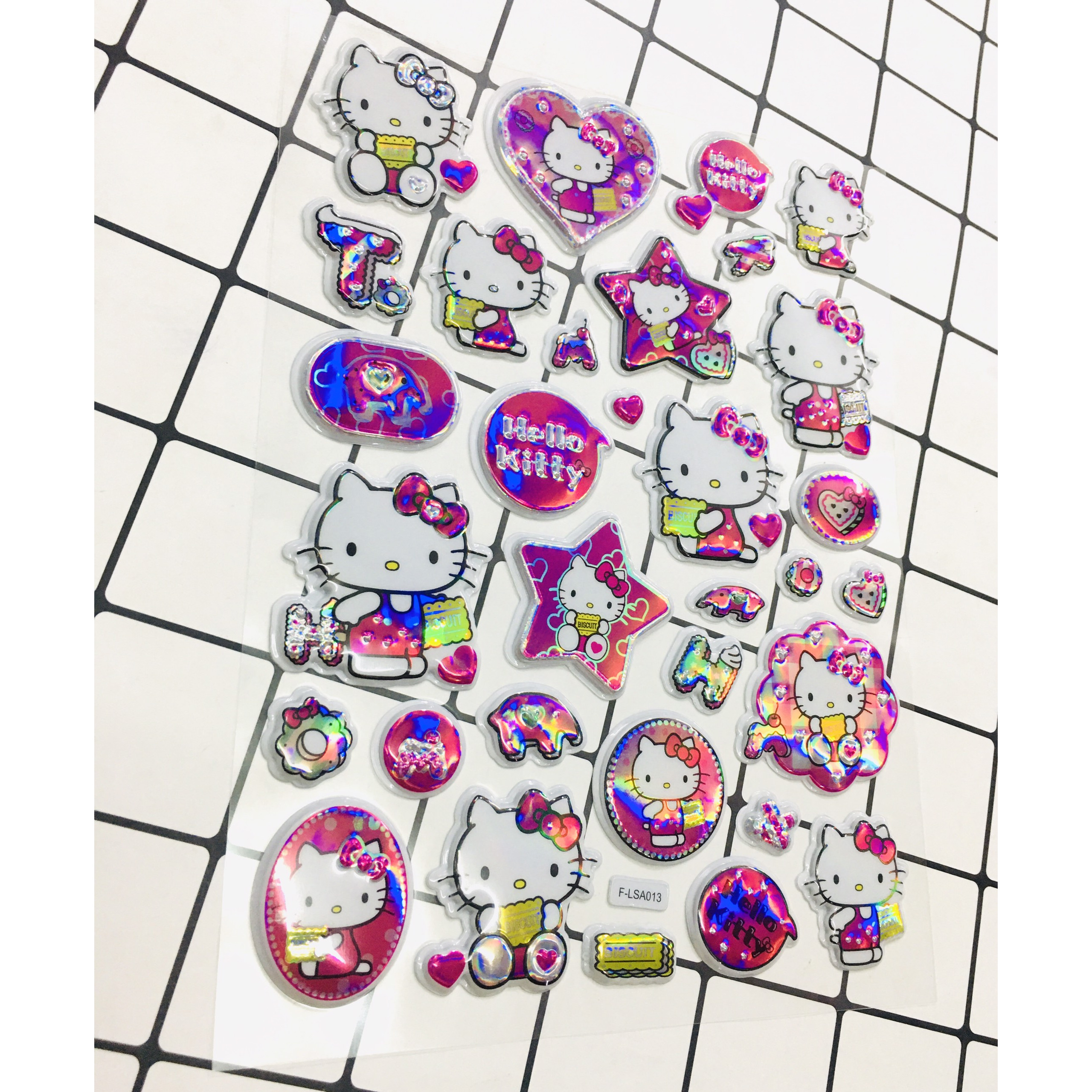 Hình Dán Hello Kitty sticker Nổi 3D set 3 bảng ( 96 miếng ảnh )