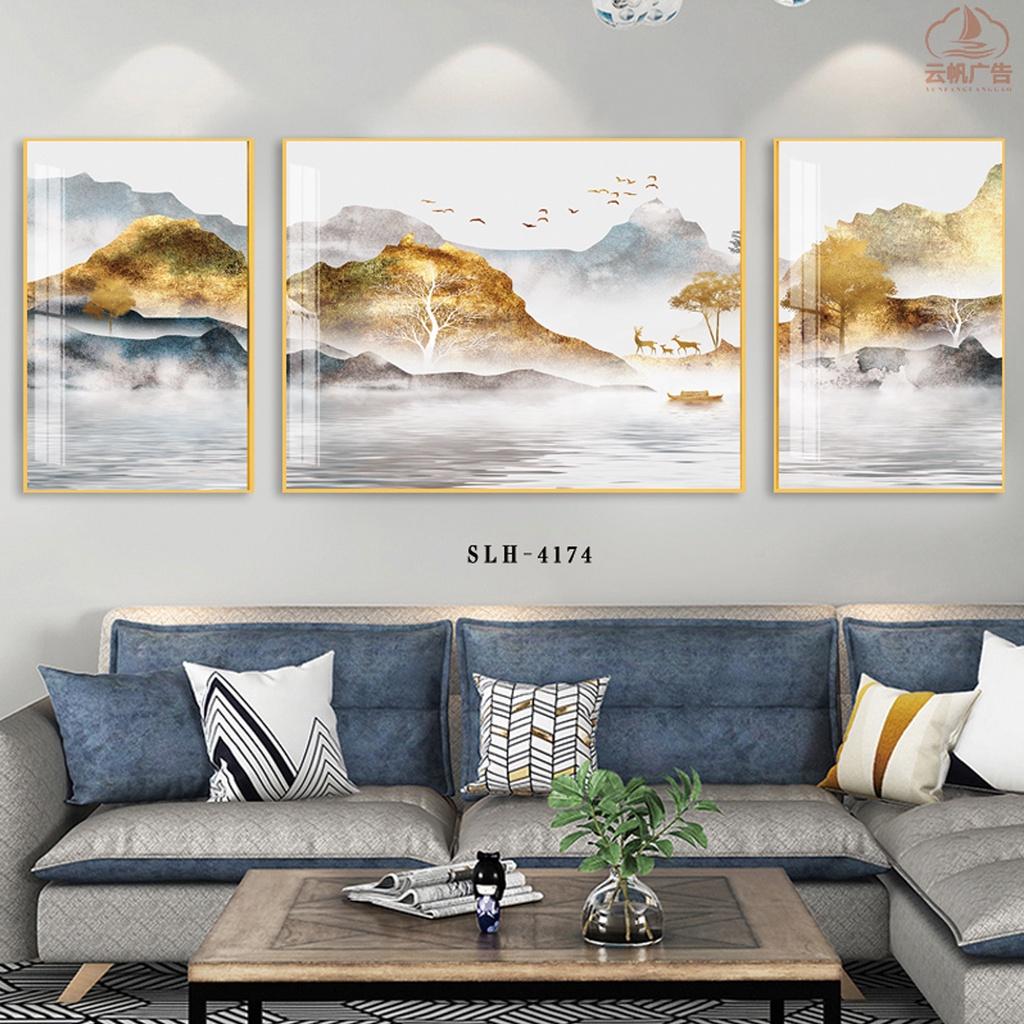 Tranh Tráng Gương Cao Cấp Treo Tường Trang Trí - Tranh Bộ 3 Phong Cảnh Bên Hồ