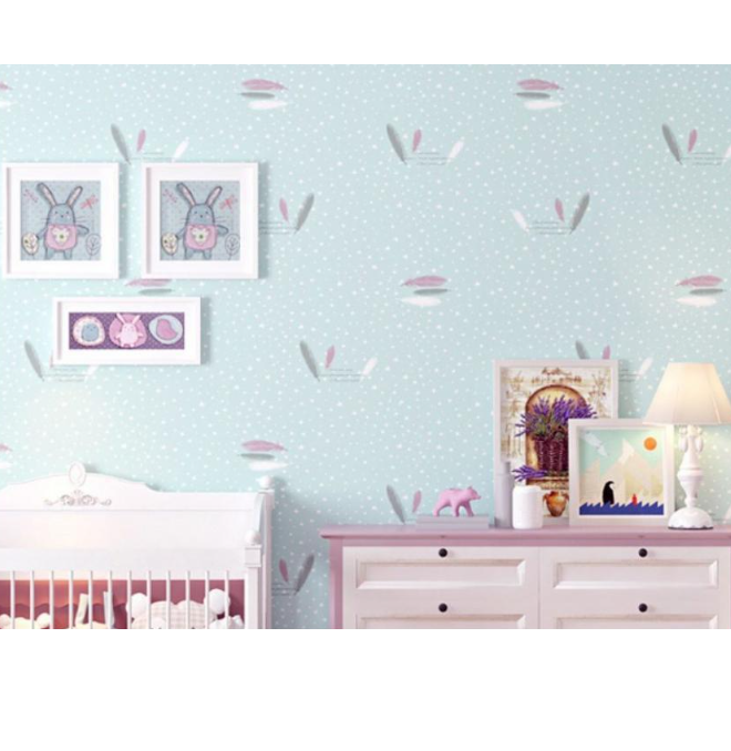 Combo 10 mét giấy dán tường, decal dán tường trang trí nhà cửa LÔNG VŨ XANH khổ 45cm
