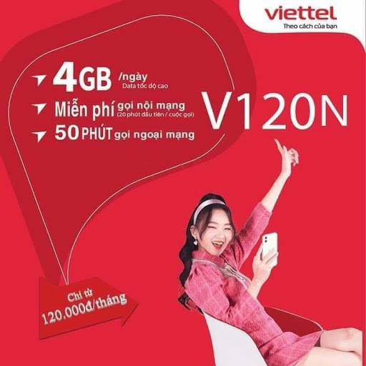 Sim 4G Viettel V120 Tặng Tháng Đầu Tiên - Sim 10 Số - Hàng Chính hãng