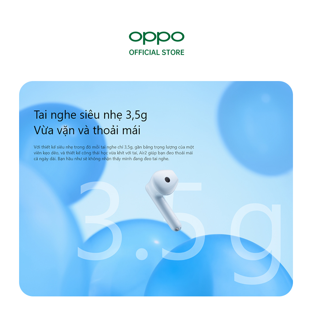 Tai Nghe True Wireless OPPO Enco Air 2 | Chống Ồn Thông Minh Ai | Màng Loa Mạ Titan 13.4mm | Hàng Chính Hãng