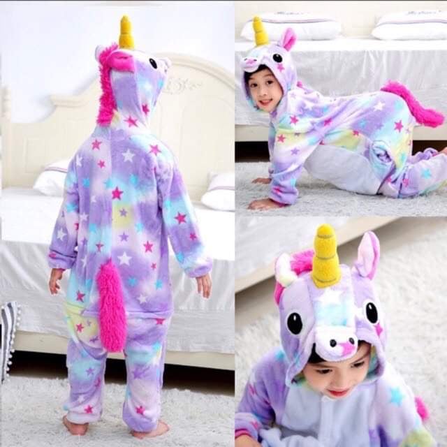 Combo bộ đồ kỳ lân Unicorn ngôi sao tím kèm dép