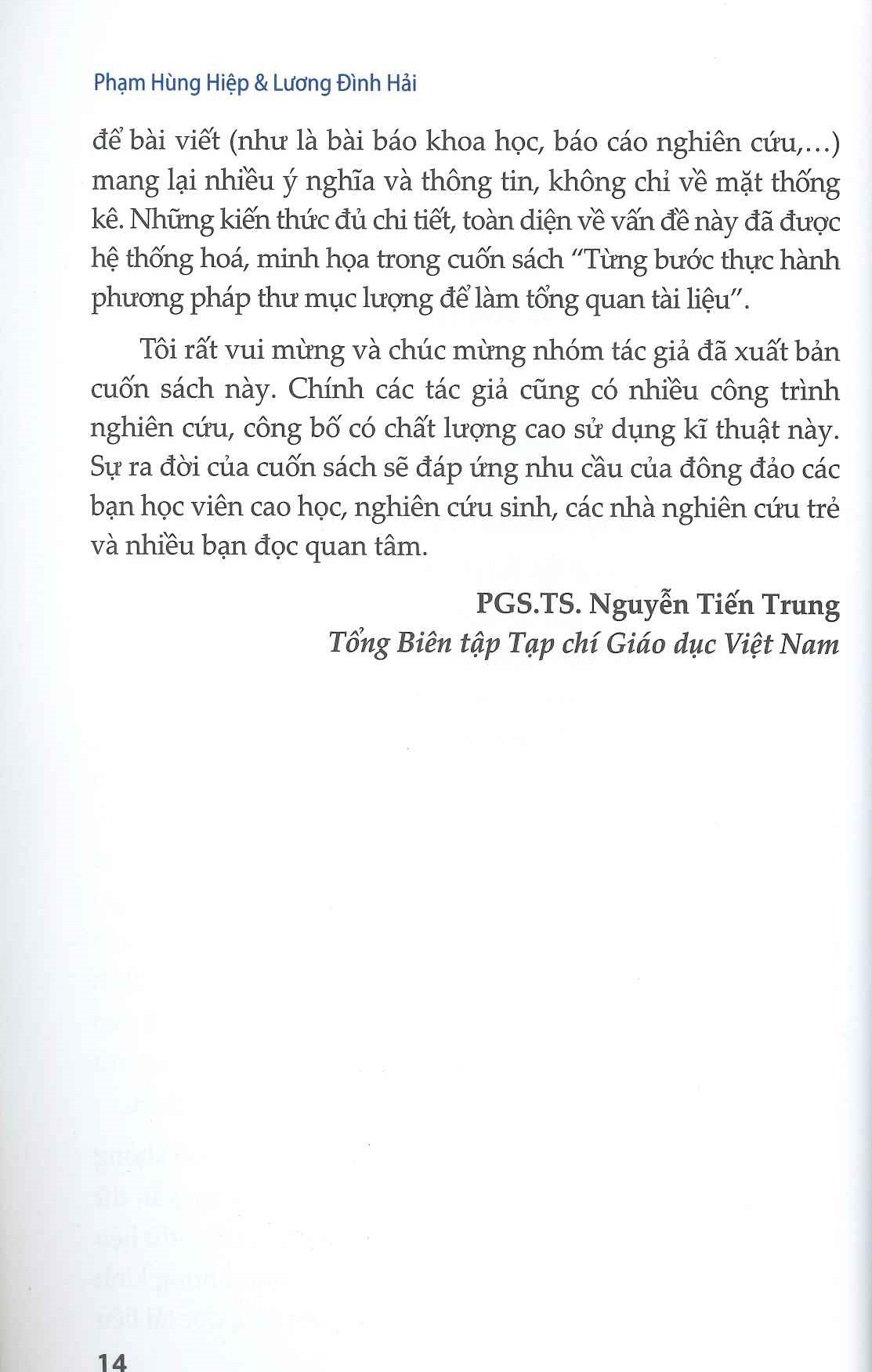 Từng Bước Thực Hành Phương Pháp Thư Mục Lượng Để Làm Tổng Quan Tài Liệu (Bản in màu) - Phạm Hùng Hiệp &amp; Lương Đình Hải
