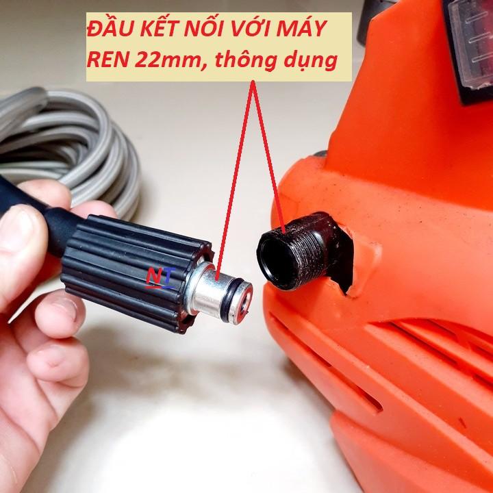 Dây rửa xe 10M - 15m - 20m áp lực cao dùng cho máy rửa xe mini gia đình đầu ren 22 và đầu ren trong 14mm lõm