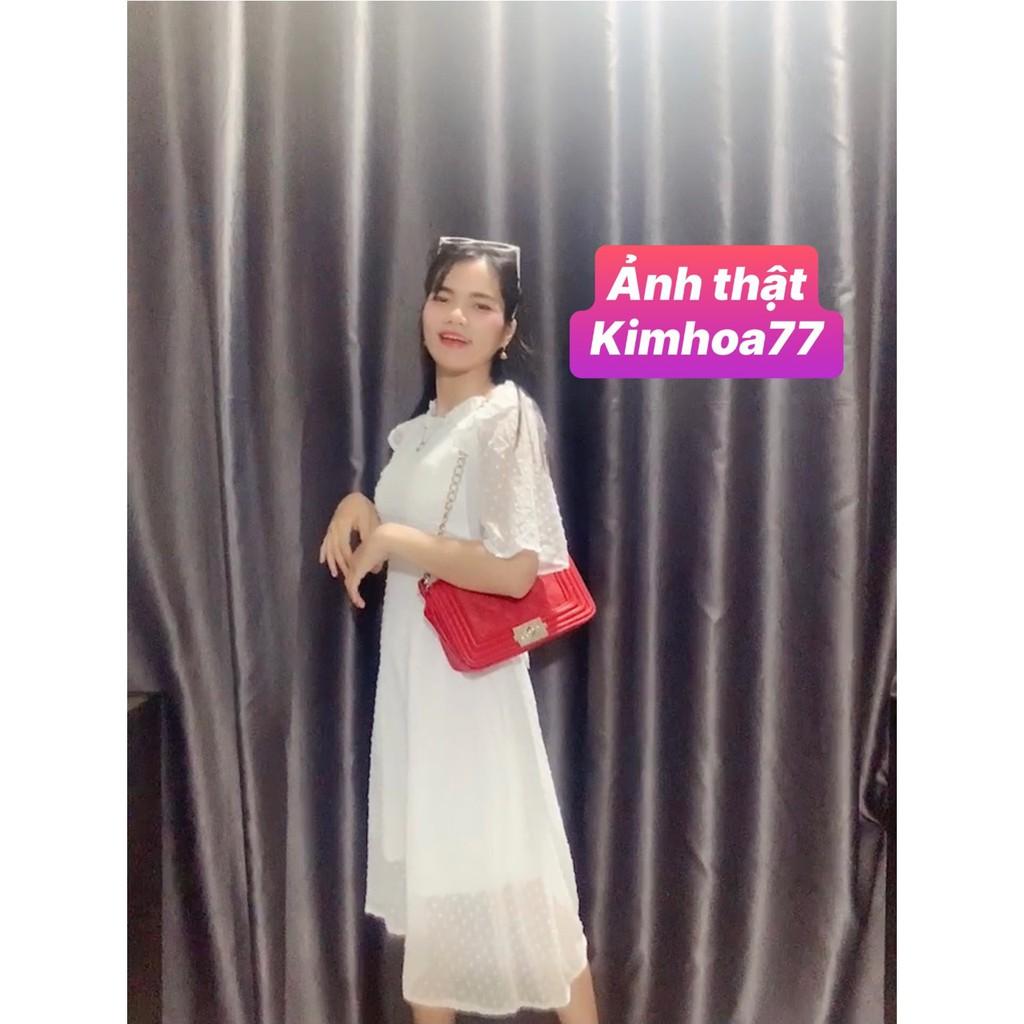 Đầm maxi đi biển chất voan bi cực hot 2 màu trắng đỏ freesize Kimhoa77