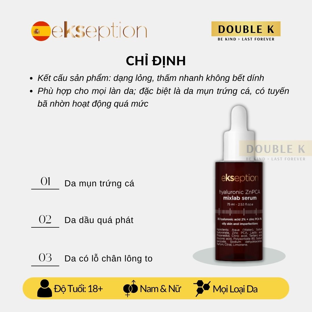 ekseption Hyaluronic ZnPCA Mixlab Serum - Tinh Chất Kiểm Soát Dầu Nhờn, Cải Thiện Tình Trạng Mụn - Double K