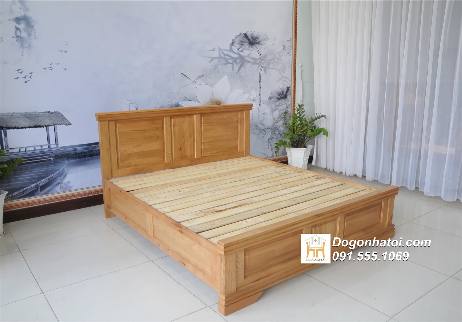 Giường Gỗ Sồi Mỹ Có Ngăn Kéo Hông Giá Rẻ - GN315
