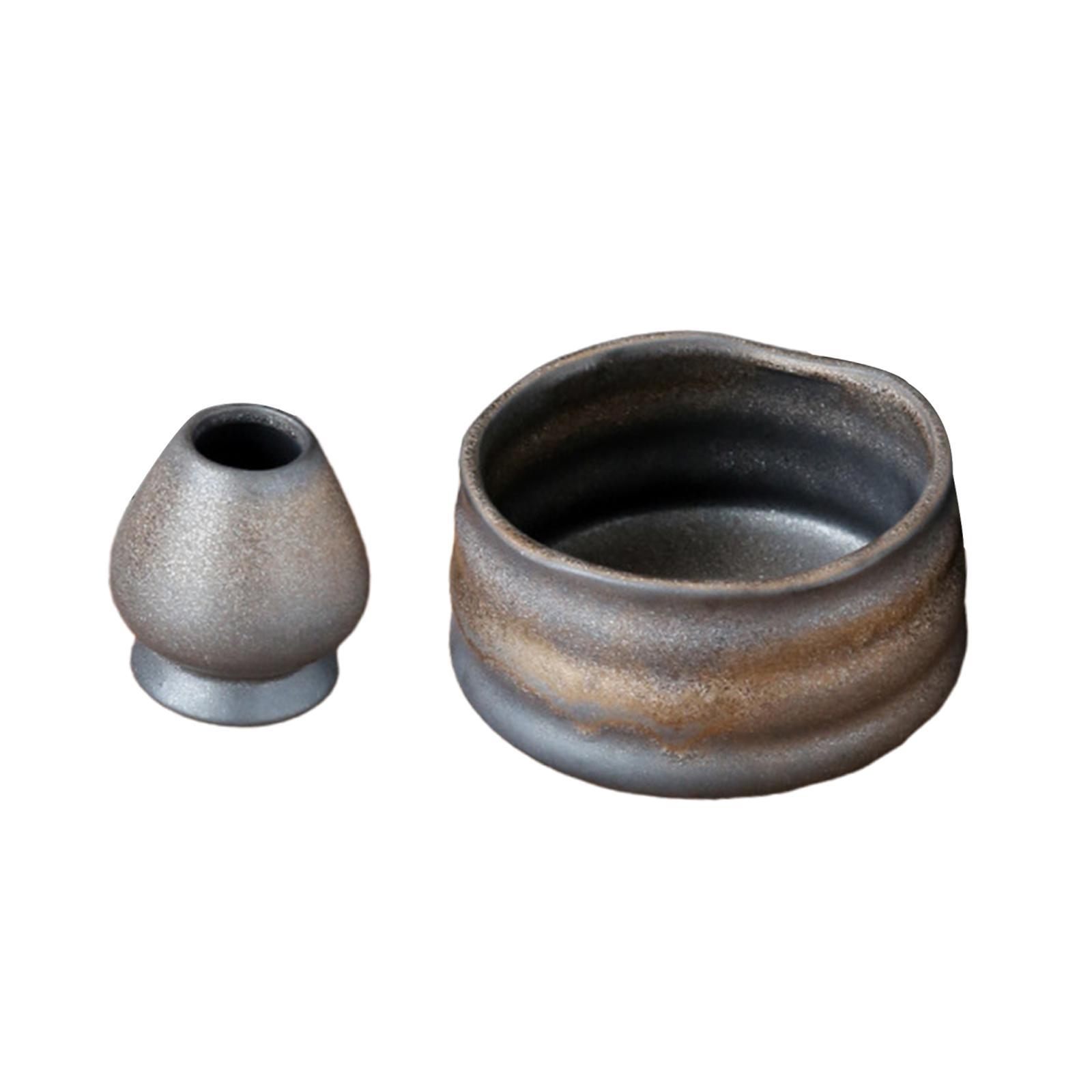 Ceramic Matcha Bowls with Whisk Holder Handmade for Office Dining Room Party