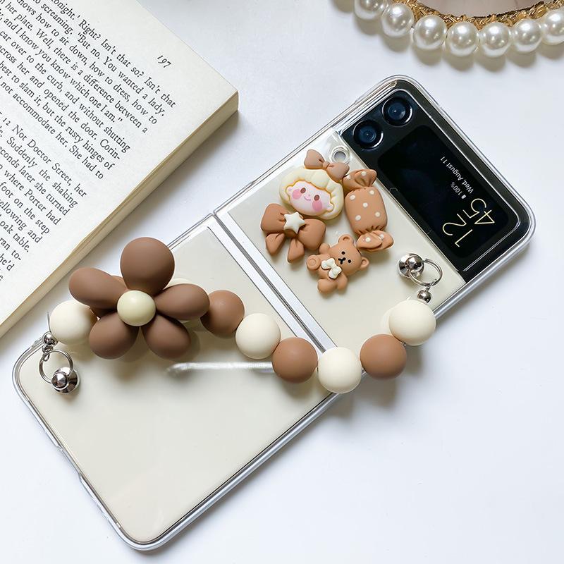 Ốp Lưng Cho Samsung Galaxy Z Flip 4 / Z Flip 3 Trong Suốt Gấu Nâu Kèm Dây Cầm Tay - BUM STORE GALAXY CASE