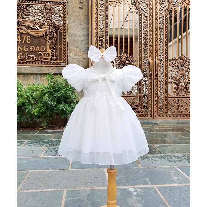 Váy ren trắng công chúa bé gái 4kg đến 30kg tặng kèm nơ cài xinh xắn