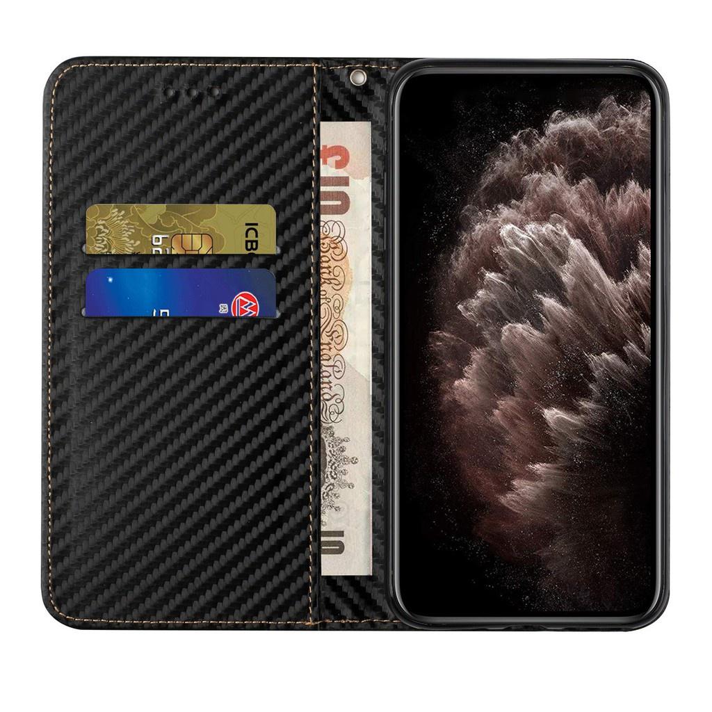Bao da điện thoại kiểu ví sợi carbon nắp lật giá đỡ cho Samsung Galaxy A10 M10 A20E A21S A31 A40 A41 A50 A70 A51 A71