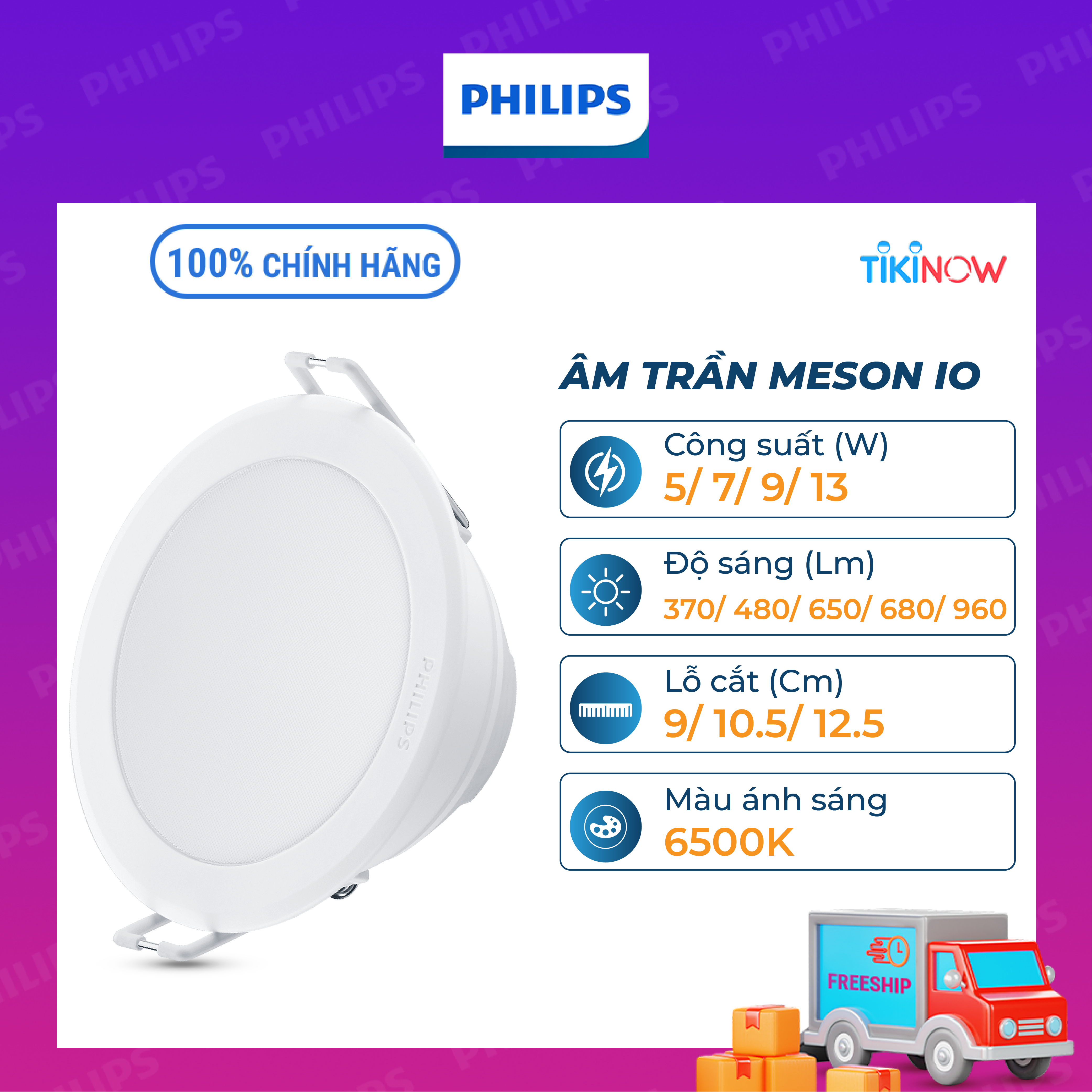 Bộ Đèn PHILIPS LED Âm Trần MESON IO Thế Hệ Mới - 5W 7W 9W 13W