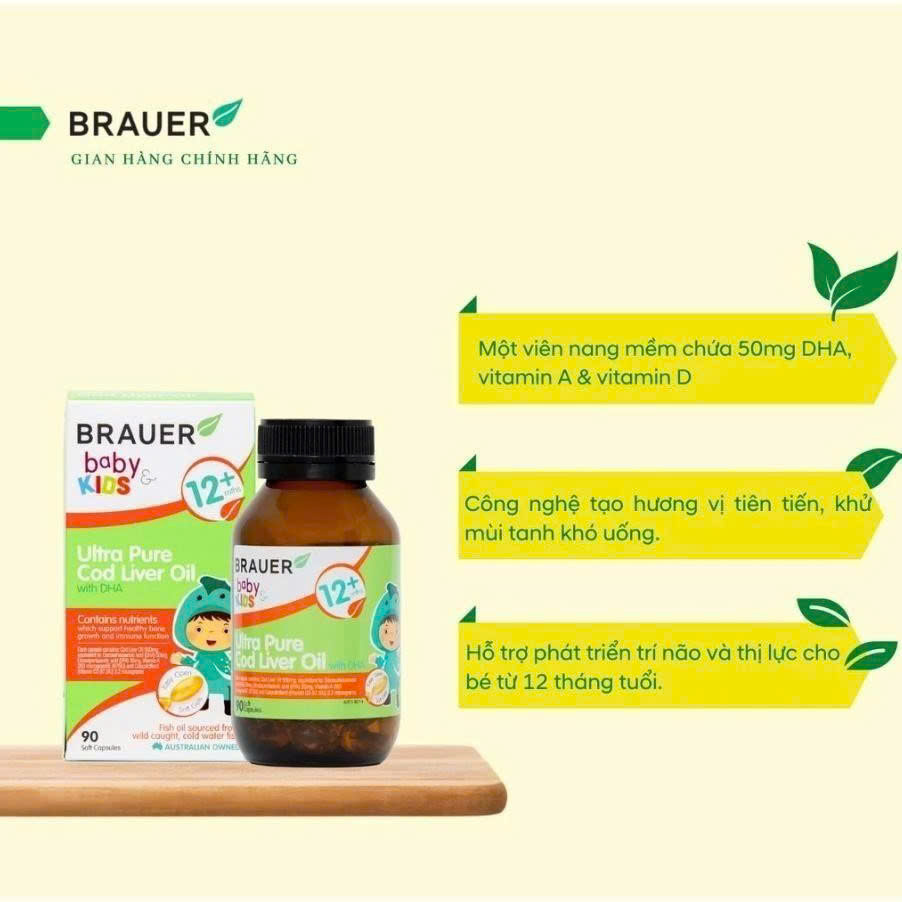 Viên uống Vitamin Brauer Bổ sung DHA tinh khiết cho trẻ từ 1 tuổi 90 viên