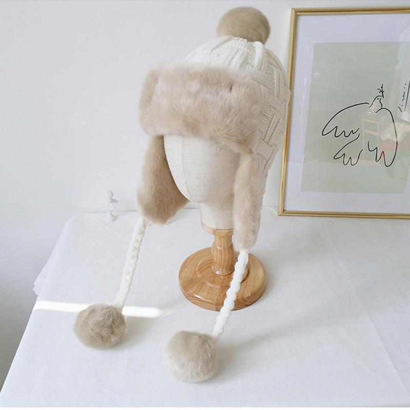 2020 Mới Mùa Đông Nón Nữ Đan Nón Mũ Tuyết Bé Gái Dày Ấm Tai Bomber Lông Mũ Bonnet Nắp