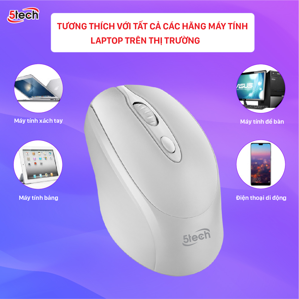 Chuột không dây 5TECH, chuột gaming wireless 2.4Ghz chuột quang sạc pin siêu nhạy cho máy tính, laptop,chất liệu nhựa ABS cao cấp hàng chính hãng