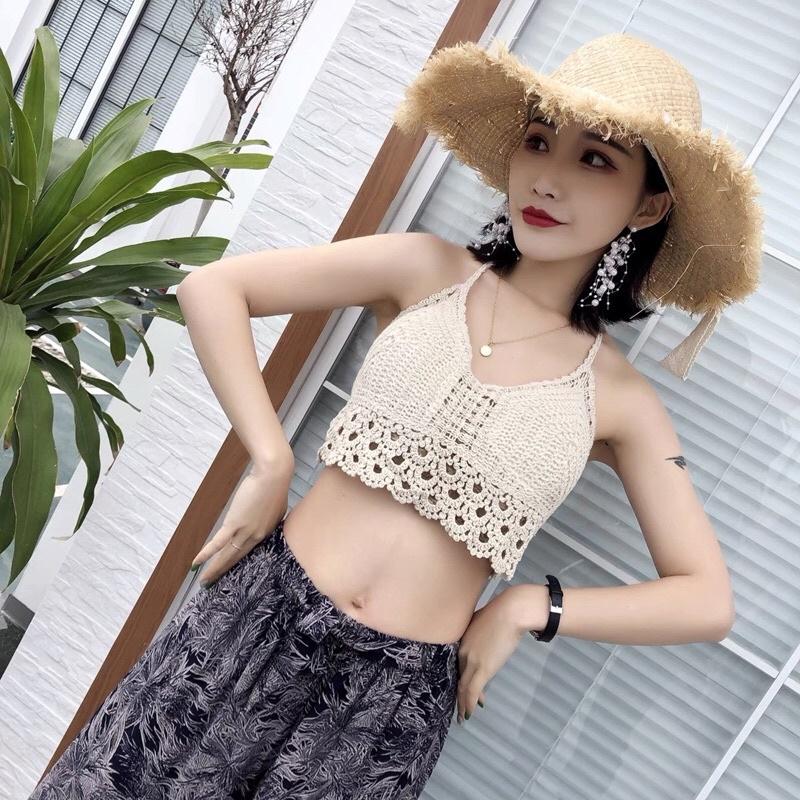 Áo bra nữ sợi móc kiểu vây cá đi biển cực xinh️bikini len móc