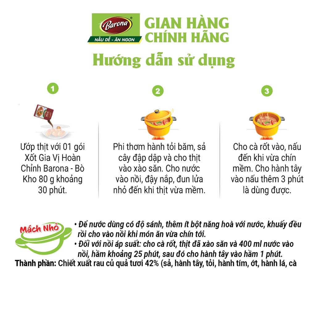 Combo 1 hộp (20 gói) gia vị Bò Kho Barona 80g ướp ngon chuẩn vị không cần nêm nếm