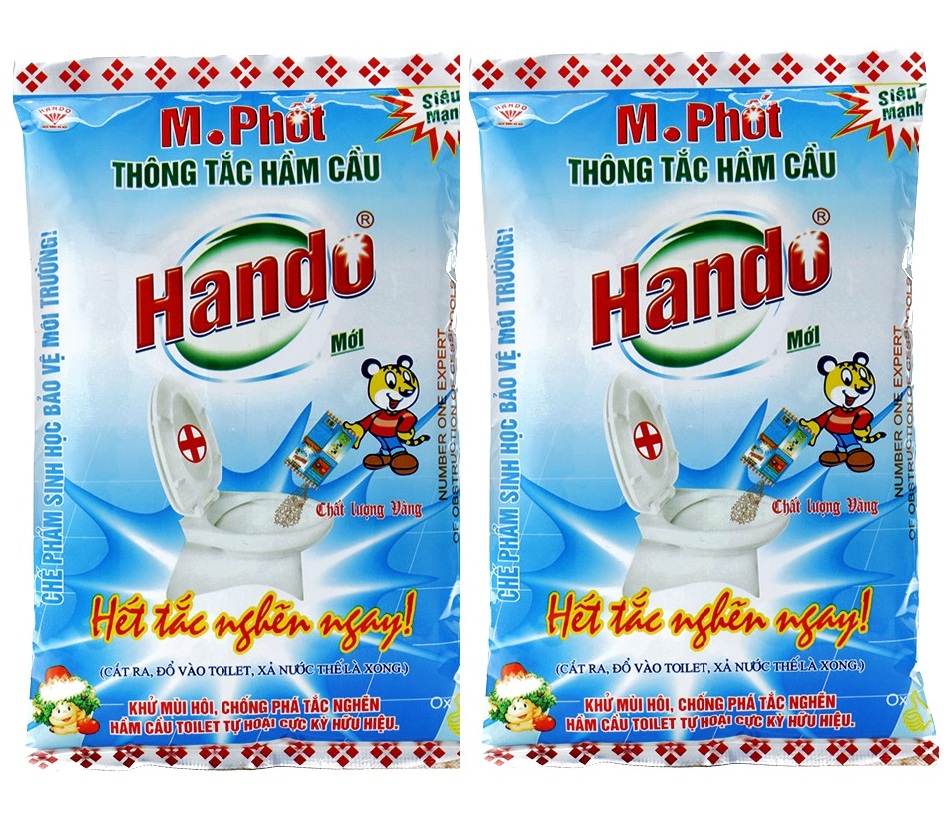 Combo 2 gói bột thông tắc bồn cầu bể phốt Hando 300Gr