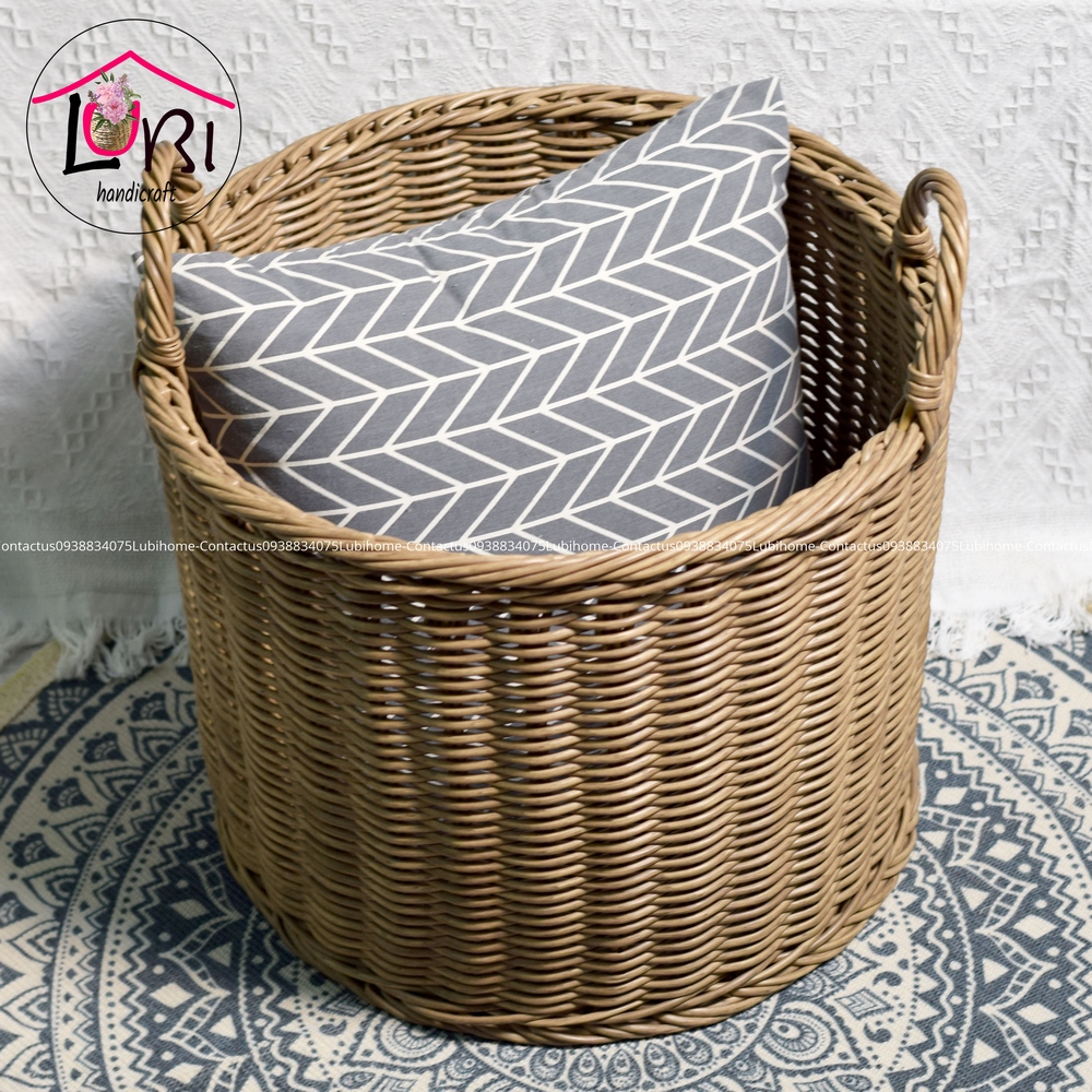 Lubihandicraft - Sọt đựng đồ hình trụ tròn đan dây nhựa bộ 3 - bền, đẹp