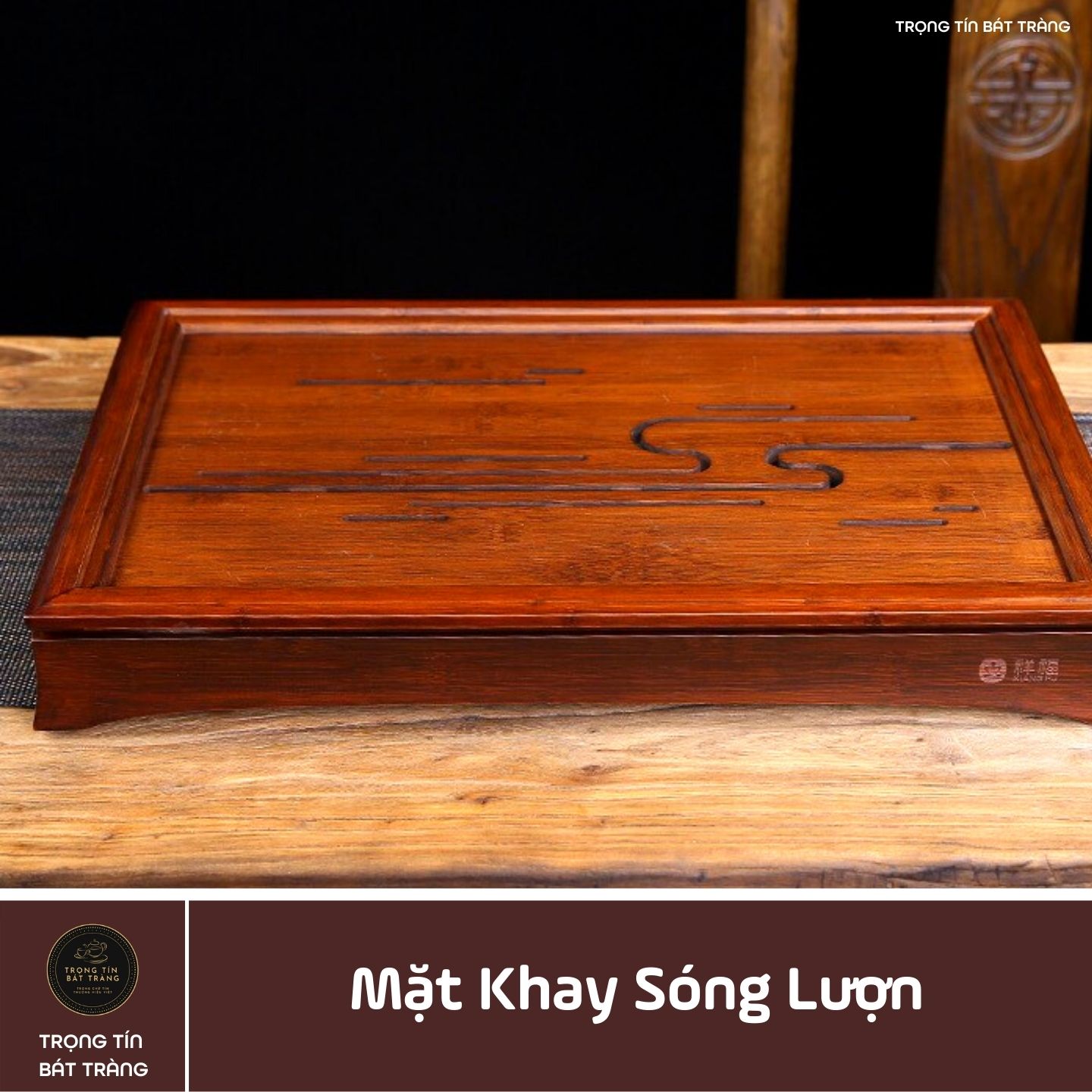 KT 02 Khay Trà Tre Cao Cấp Lượn Chữ Nhật Kích Thước 50*33*6,8