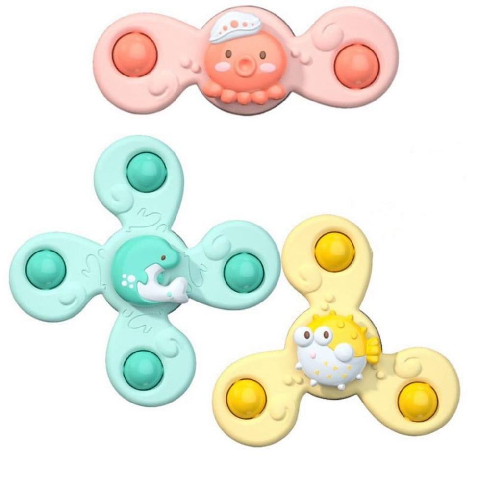 Sét 3 Con quay đồ chơi Fidget Spinner thiết kế hình động vật hoạt hình có giác hút đọc đáo dành cho các bé