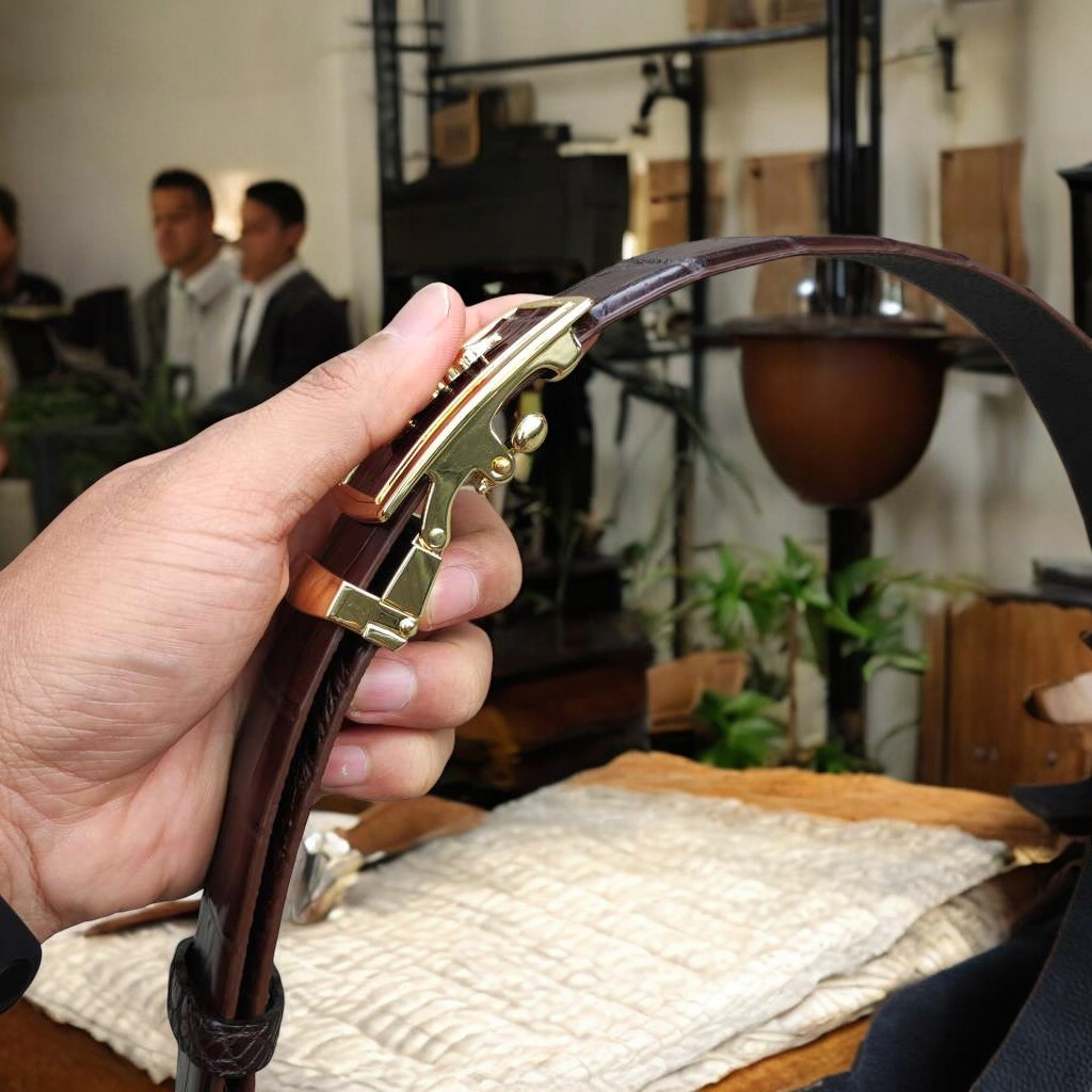 Dây nịt nam gai lưng cá sấu LIỀN NGUYÊN CON N24N2 (Mặt vàng)