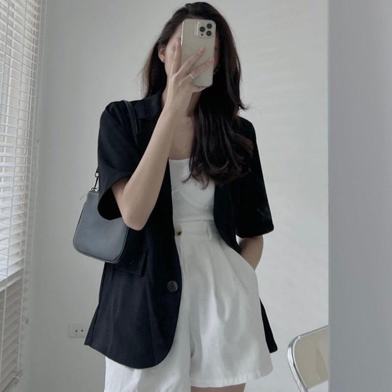 Áo blazer ngắn tay trơn 2 khuy Áo blz CỘC TAY 1 lớp phong cách Hàn Quốc Junnie Closet