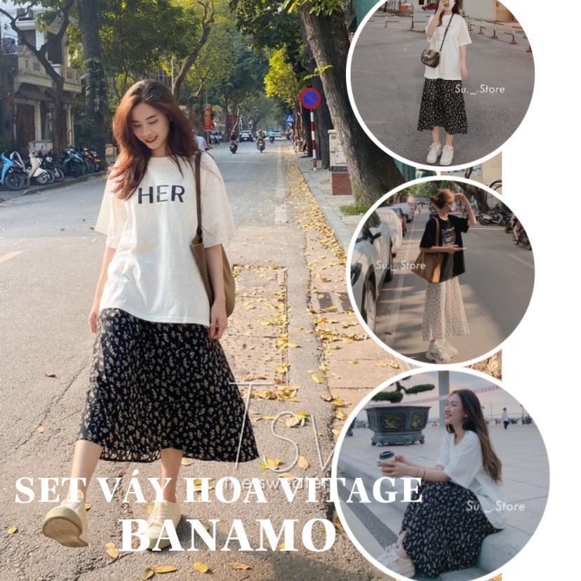 Chân váy hoa dáng dài phong cách vintage chân váy hoa nhí siêu đẹp hot trend năm nay thời trang BANAMO 591