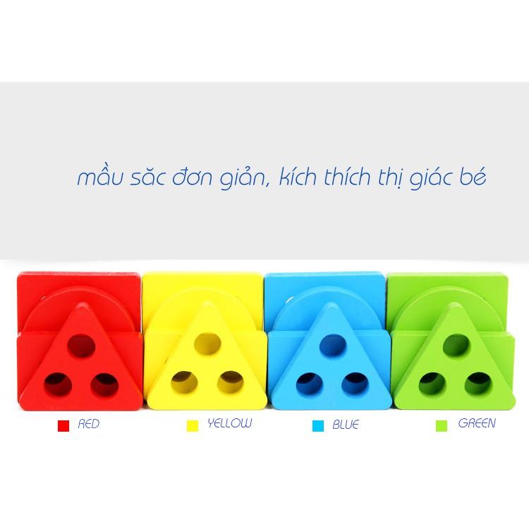 Bộ Xếp Hình Thả Khối Thông Minh Đồ Chơi Giáo Dục Babo MONTESSORI 4 Cọc Cho Bé