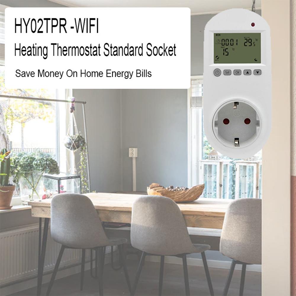 WiFi Plug-in Thermostat Smart Plug-In Programmable Thermostat Wireless Thermostat Outlet LCD Display Temperature Controller Smart Life APP Remotes Control Intelligent Power Plug Switch for Room Coolers and Heaters