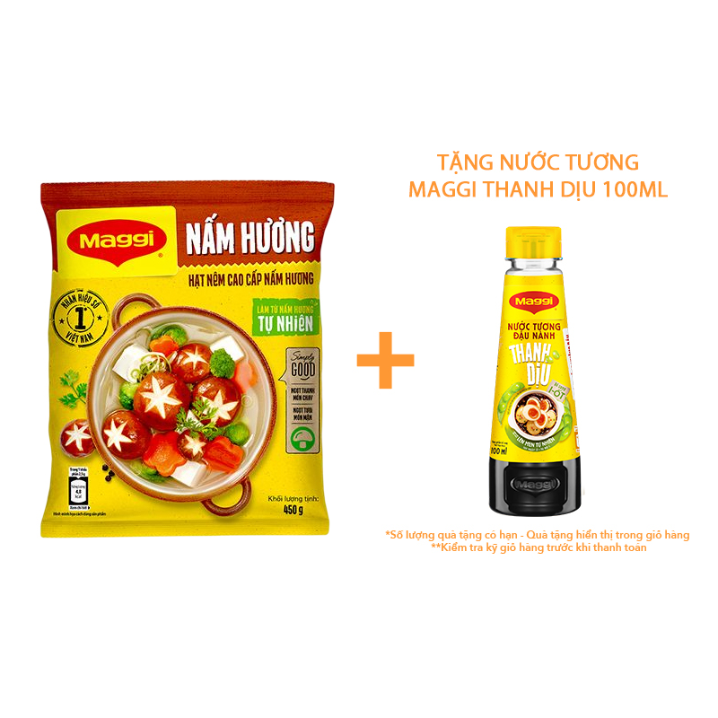 [Tặng Nước tương Maggi Thanh dịu 100ml] Hạt nêm cao cấp MAGGI Nấm Hương gói 450g
