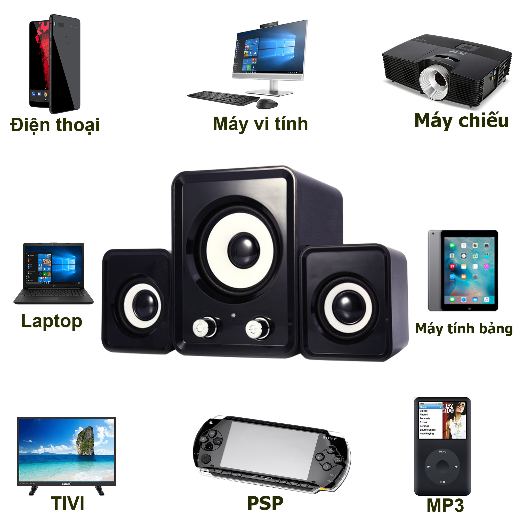 Loa vi tính 2n điện thoại máy tính laptop bass bộ 3 loa đen