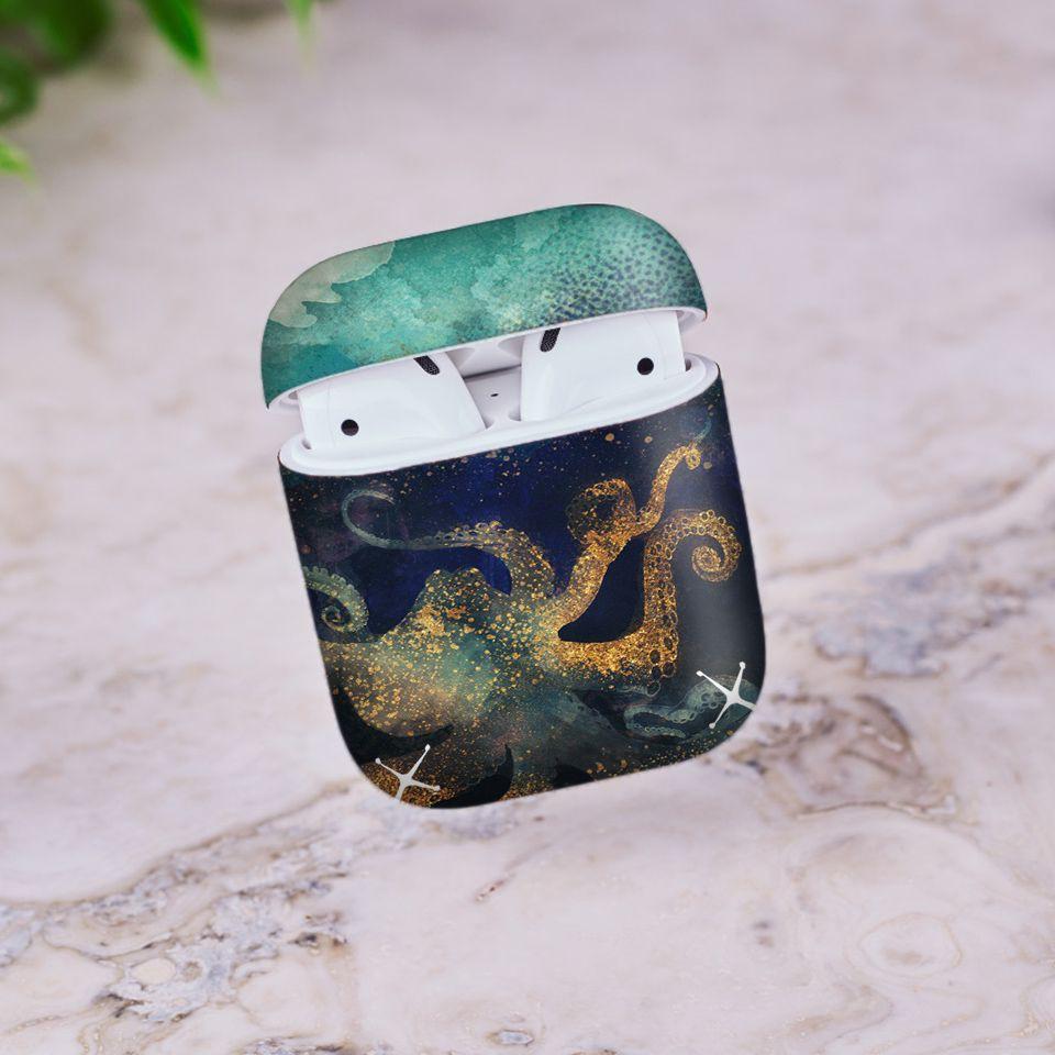 Miếng dán skin cho AirPods in hình bạch tuộc - giả sơn mài - GSM152