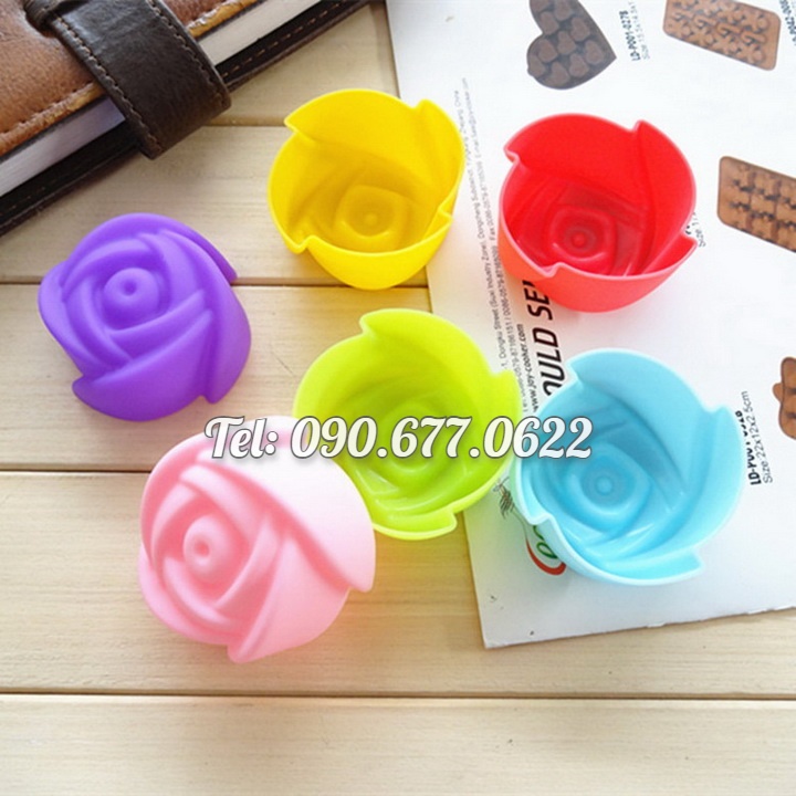 Bộ 10 khuôn silicon làm bánh, rau câu, bánh bông lan, bánh da lợn, bánh Cookie hoa hồng 3 lớp – Mã số 1130