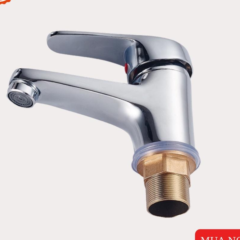 Vòi lavabo nóng lạnh thân lùn chất đồng thau cao cấp sáng bóng TẶNG kèm bộ dây cấp nước nóng lạnh