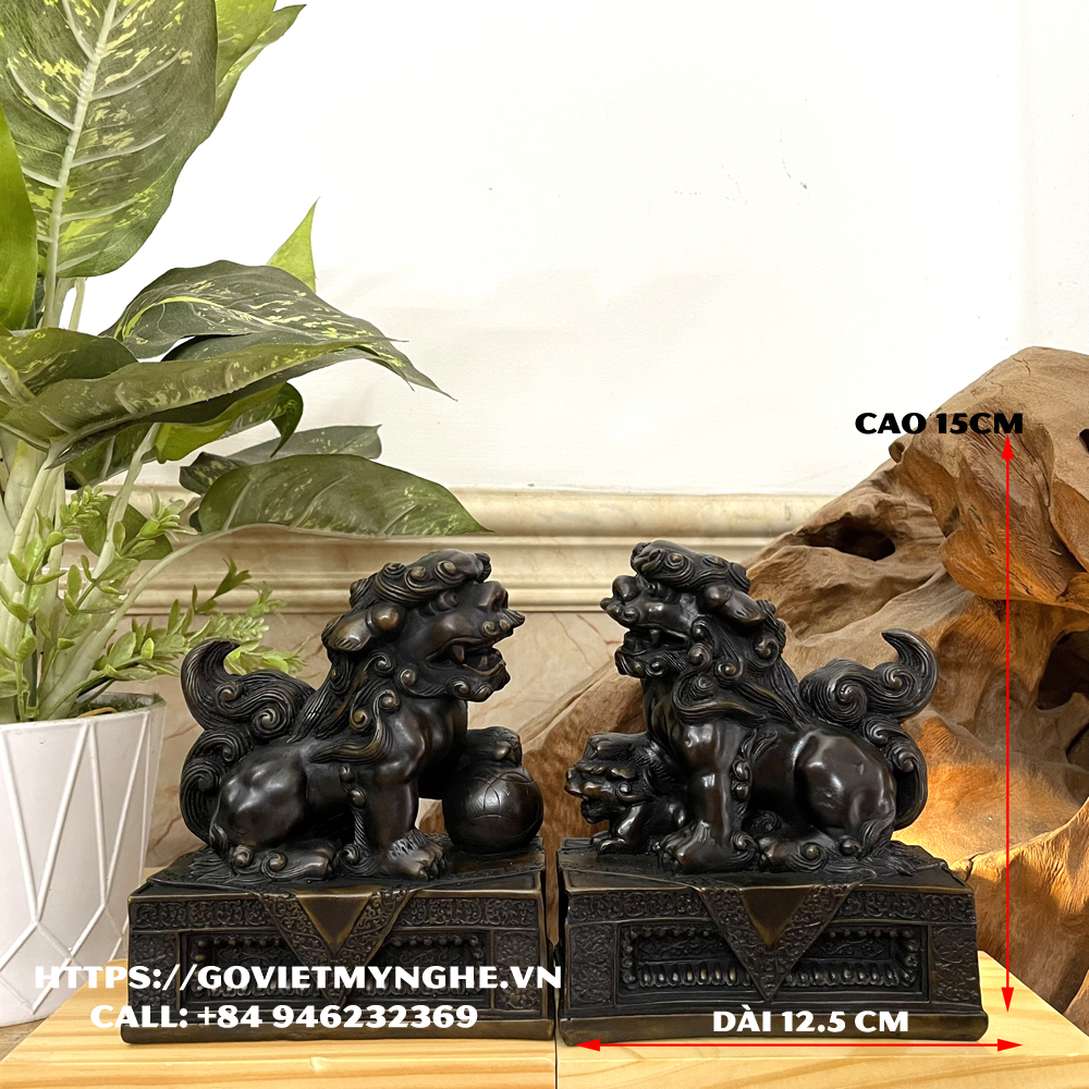 Tượng đá trang trí phong thủy bàn làm việc Cặp 2 tượng Kỳ Lân trang trí phong thủy - Chiều Cao 15cm - Màu nâu đen