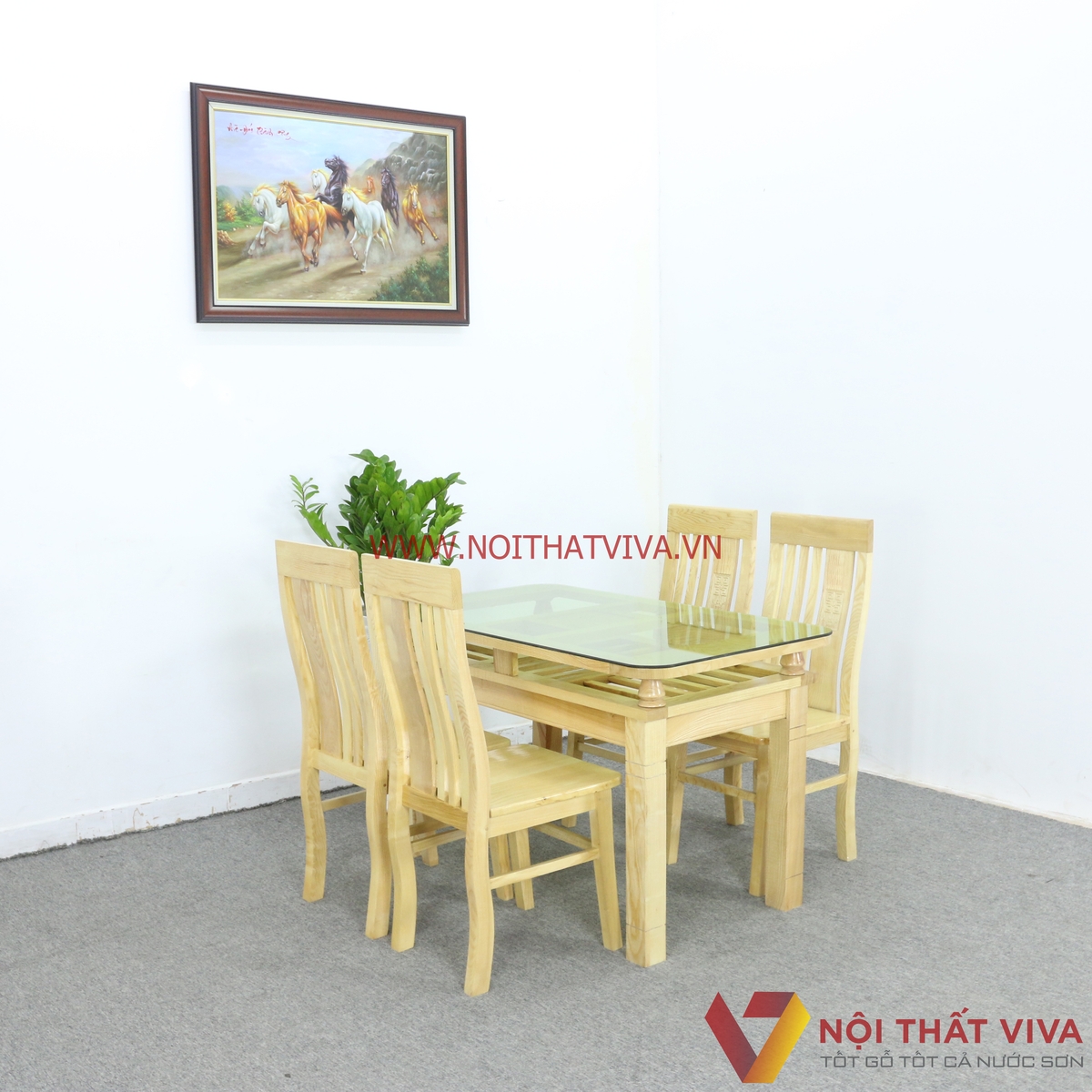 Bàn Ăn 2 Tầng Gỗ Sồi 4 Ghế Màu Tự Nhiên Gọn Đẹp Giá Rẻ