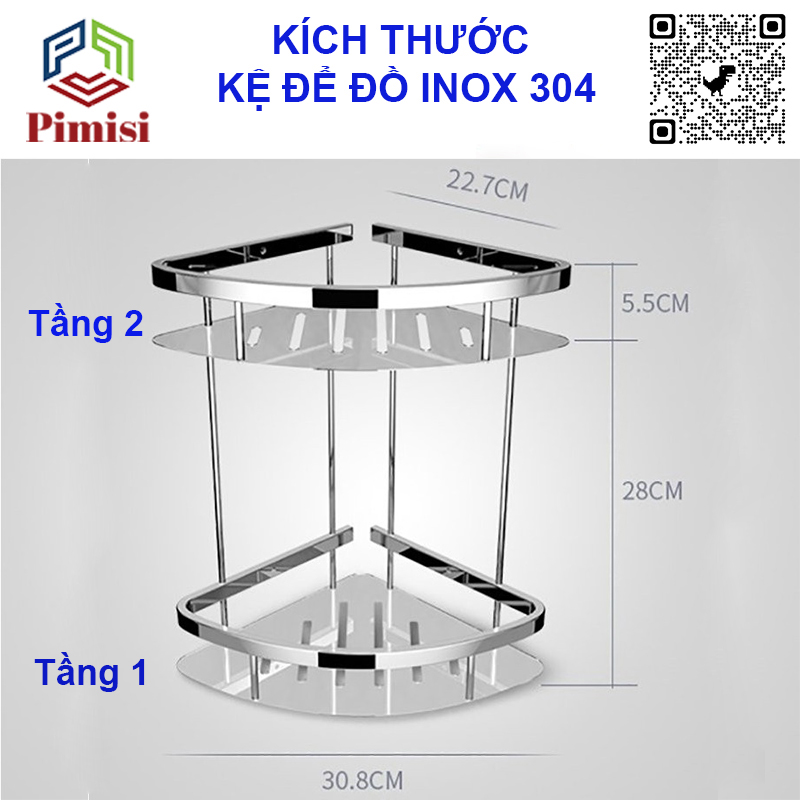 Hình ảnh Kệ góc nhà tắm để đồ gắn tường trong phòng vệ sinh không cần khoan Pimisi inox 304 hình tam giác đựng đồ trong phòng tắm hoặc kệ nhà bếp 1 - 2 tầng thông minh dán tường bằng keo siêu chắc hoặc khoan đinh vít | Hàng chính hãng