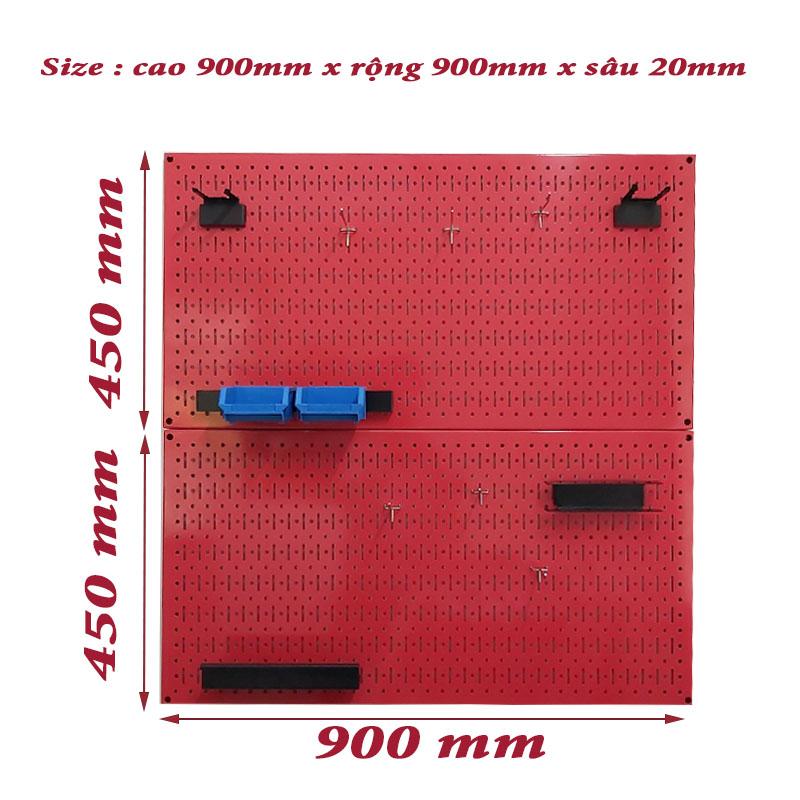 Tấm lưới pegboard đôi màu đỏ kèm phụ kiện treo tường