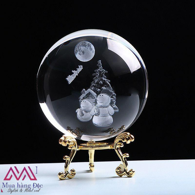 Bộ quà tặng giáng sinh 2021 Quả cầu pha lê đèn led 3d người tuyết giáng sinh