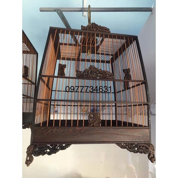 Khung Lồng chim chào mào tự ráp gỗ mun đuôi công đục CNC sắc nét