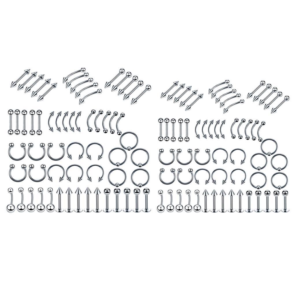 110x Body Jewelry Piercing Ear Nose Navel Belly Button Hoops 1.2x8mm
