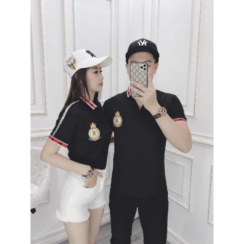 Áo sơ mi nam nữ logo B viền cổ tay có 2 màu TM