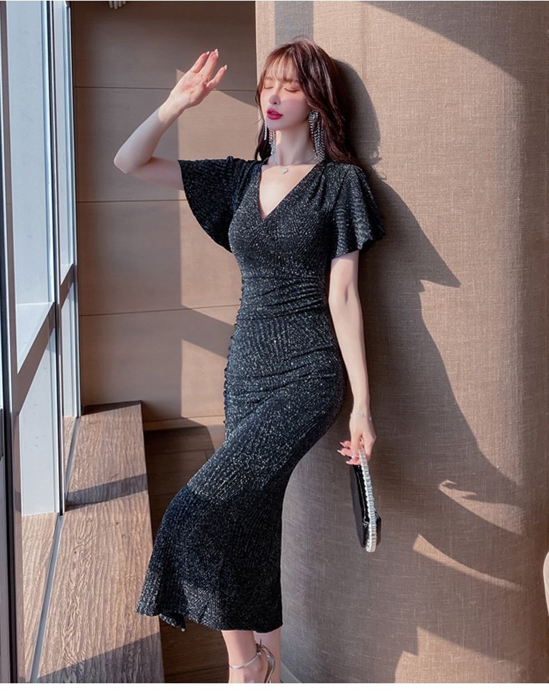 ĐẦM BODY KIM TUYẾN TAY RƠI XẺ TÀ CAO CẤP